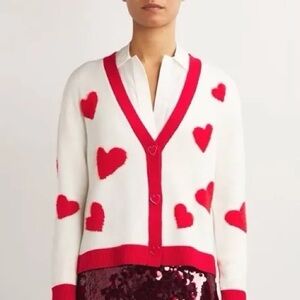 Alice + Olivia Bradley Heart Cardigan – Soft White / Bright Ruby Size Small